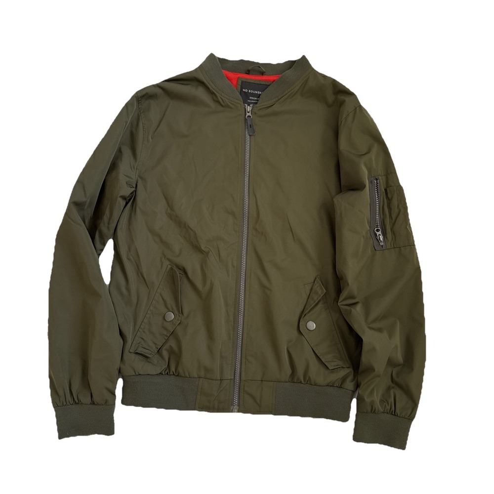 No Boundaries Bomber Jacket‎ Men's Small Green Long Sleeve Collared